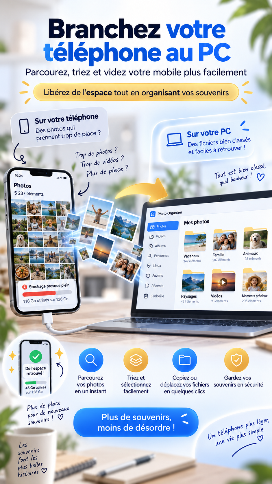 Photo Organizer sur ordinateur et téléphone